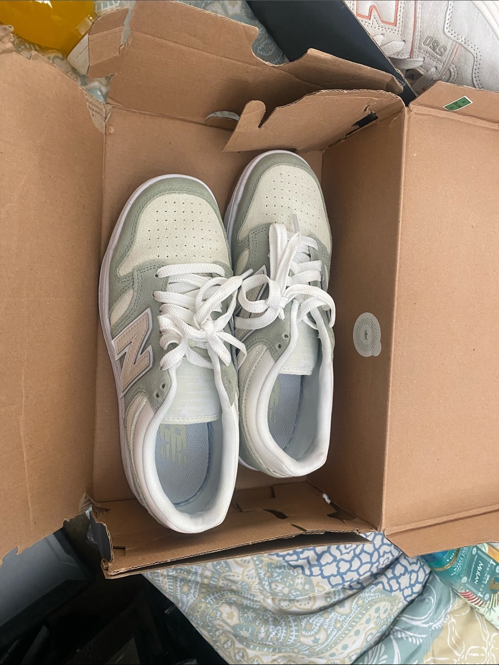 2 New Balance Green and White Low-Top Sneakers. 2 pairs! The other is pink.